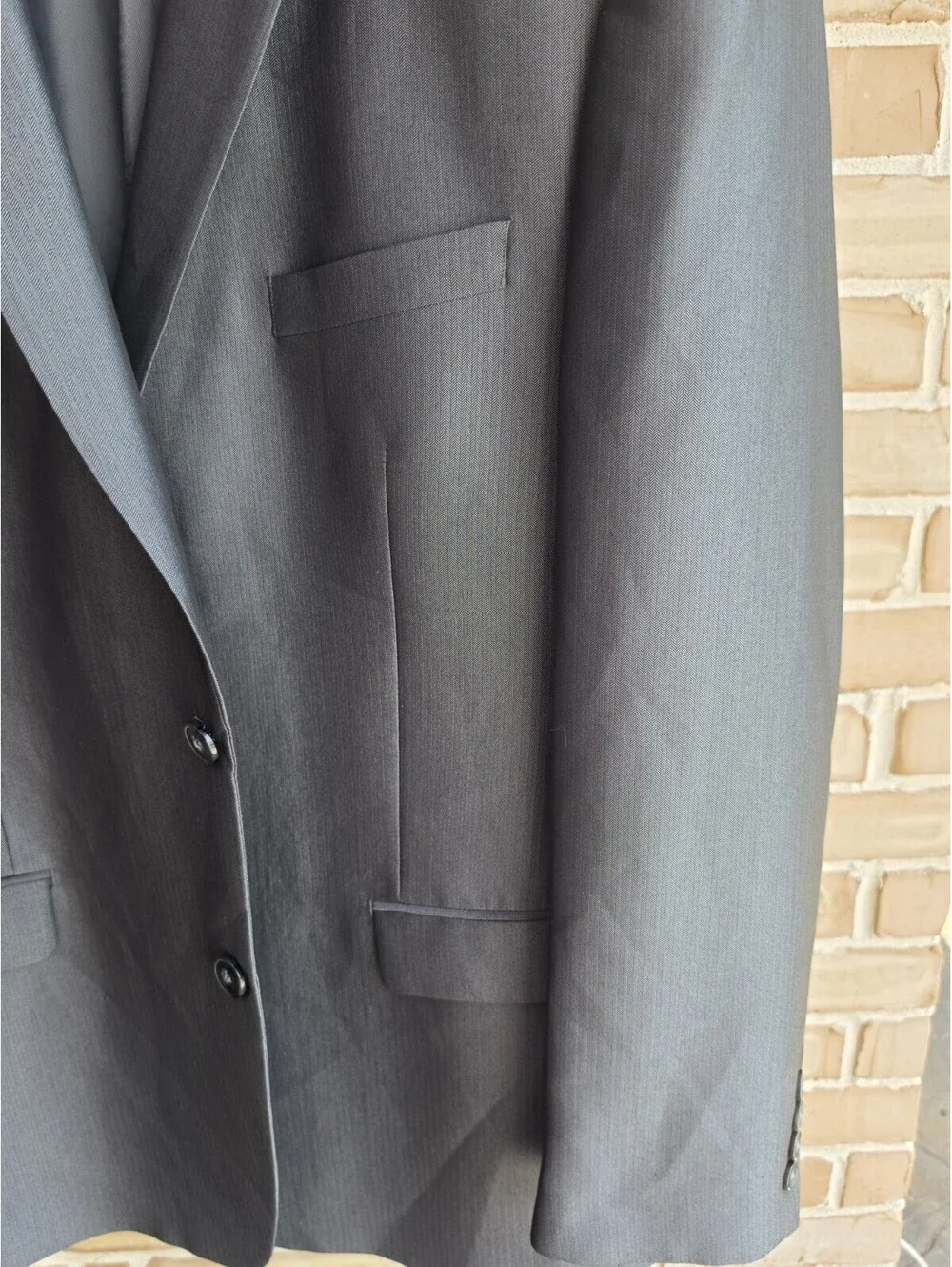 Calvin Klein Mens Blazer 46R Gray Herringbone 2 Button Sport Coat Suit Jacket
